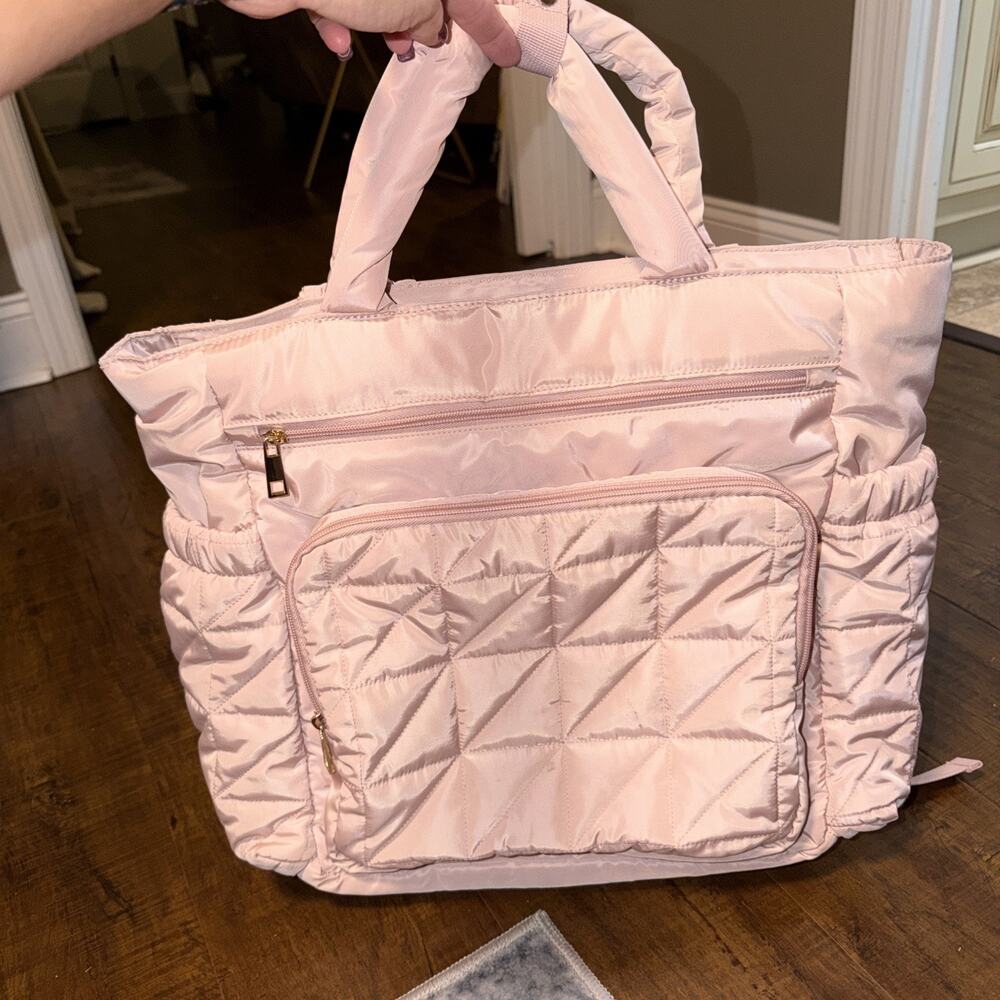 CLOUD ISLAND Quilted Diaper Backpack Tote Bag - Pink w/changing pad